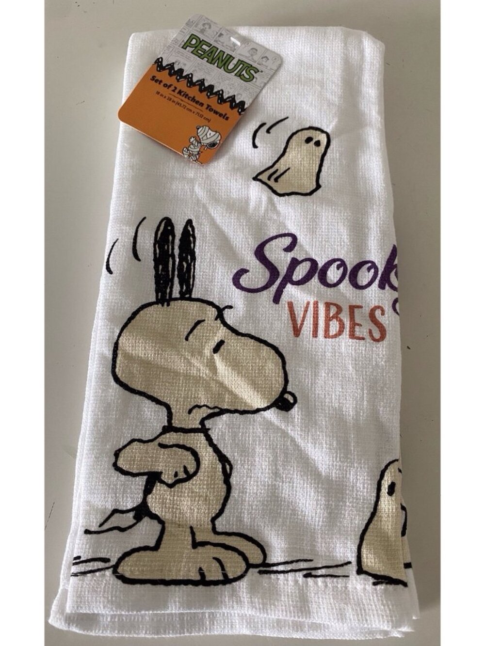 2 Pack Peanuts Snoopy Ghost Spooky Vibes Halloween Kitchen Towels 18” X 28” NEW